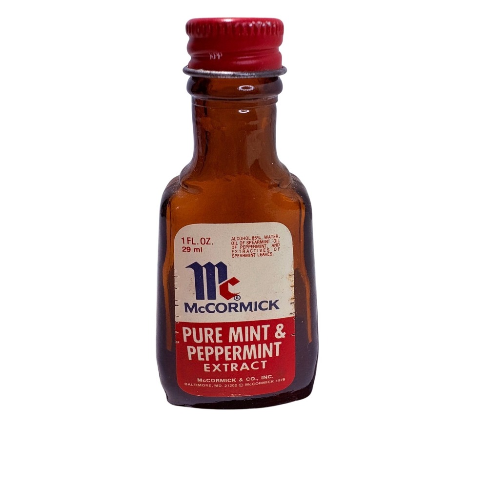 McCormick Pure Mint Peppermint Extract Vintage 1976 Amber Glass Bottle 1oz
